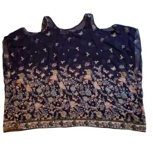 Arianna by Howard Sheer Top OS Shirt floral butterflies navy blue